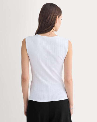 V-Neck Tank in Pointelle | White