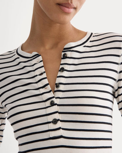 The Luxe Rib Henley | Bone / Black