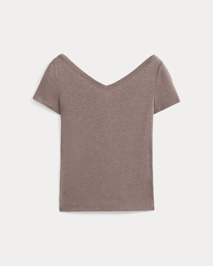 Tissue Short-Sleeve V-Neck Top | Heathered Chocolate Chip