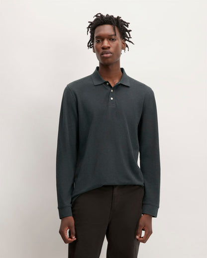The Long-Sleeve Pique Polo | Heathered Graphite