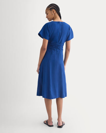 Cinched Dress in Stretch Linen | Estate Blue
