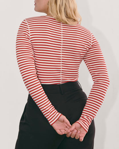 The Luxe Rib Long-Sleeve Crew | Bone / Berry Red
