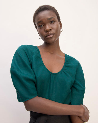 The Scoop Top in Linen | Dark Sea