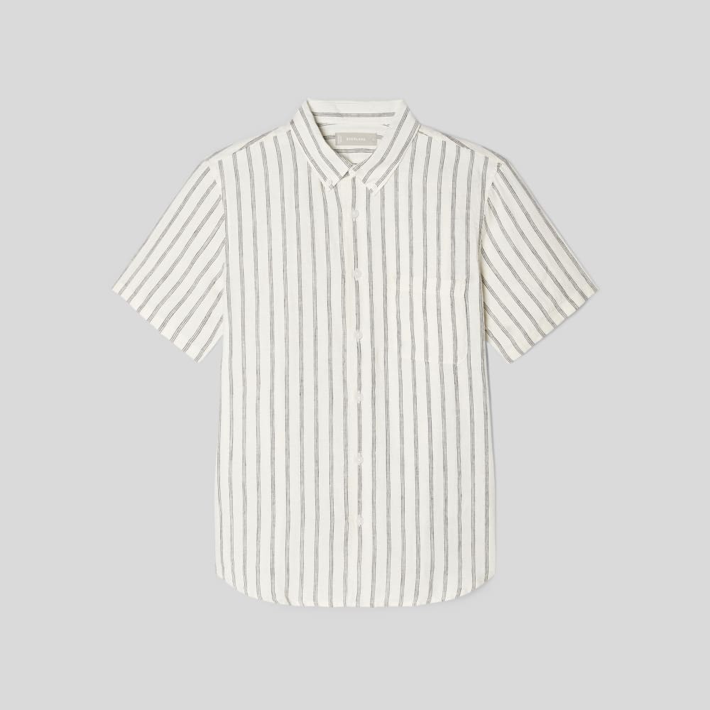 The Classic Short-Sleeve Shirt in Linen | Black / Canvas Tan