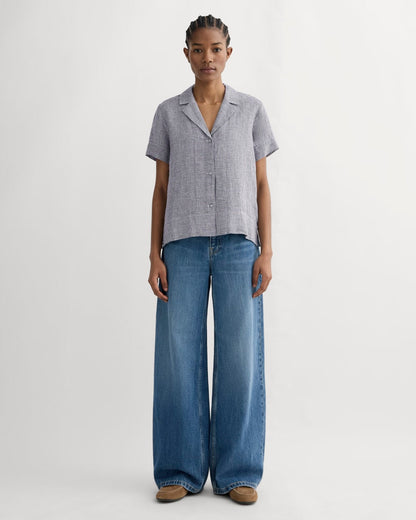 The Notch Shirt in Linen | Midnight Navy Gingham