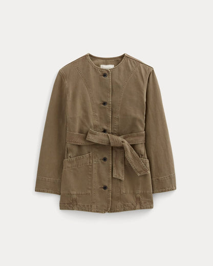 The Long Denim Barrel Jacket | Garment-Dyed Chocolate