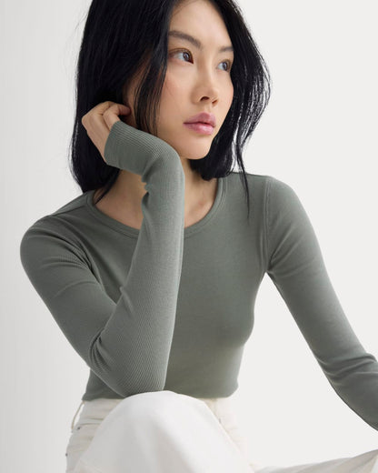 The Luxe Rib Long-Sleeve Crew | Agave Green