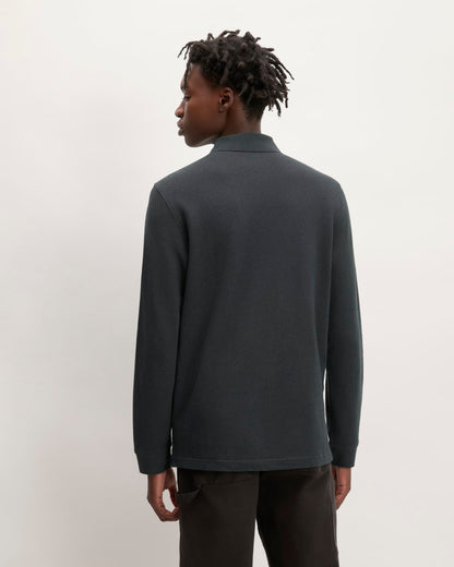 The Long-Sleeve Pique Polo | Heathered Graphite
