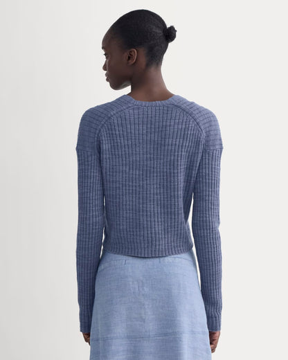The Ribbed Cardigan in Cotton Linen | Indigo