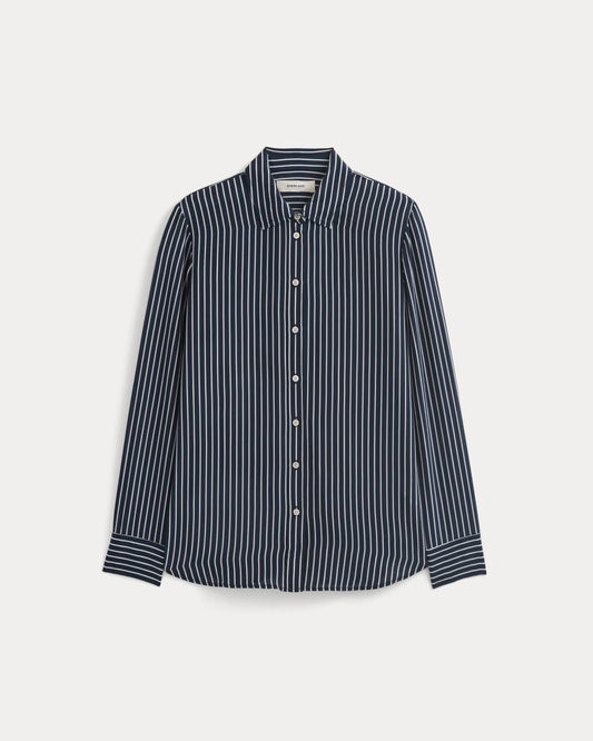 The Must-Have Shirt in Washable Silk | True Navy / Bone Stripe