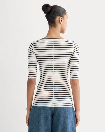 The Luxe Rib Scoop-Neck Tee | Bone / Black