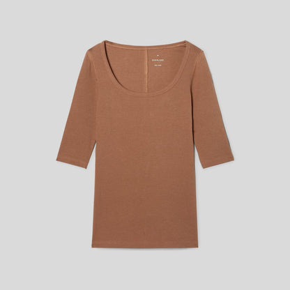 The Luxe Micro-Rib Scoop-Neck Tee | Carob Brown