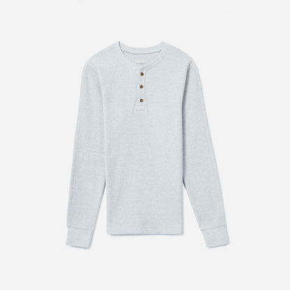 The Waffle Long-Sleeve Henley Tee | Heathered Light Grey
