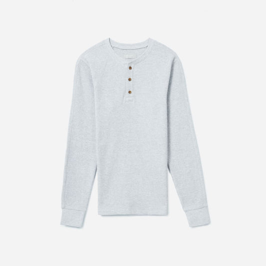 The Waffle Long-Sleeve Henley Tee | Heathered Light Grey