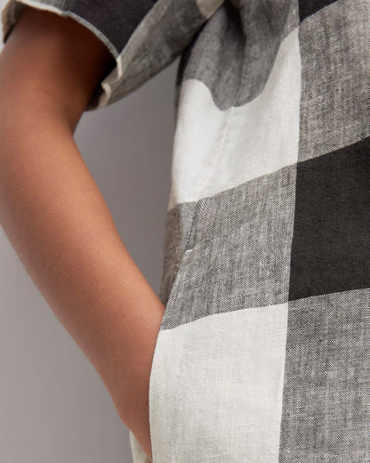 The Shirtdress in Linen | Bone / Black Check