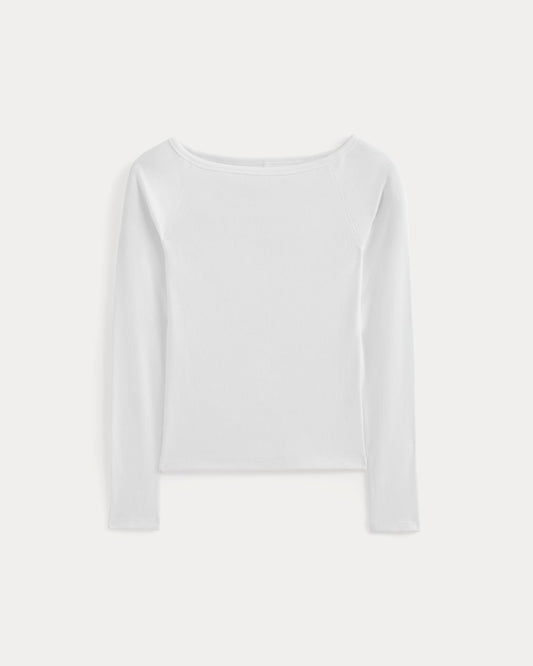 Luxe Rib Boatneck Top | White