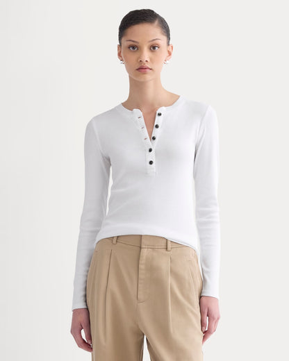 The Luxe Rib Henley | White