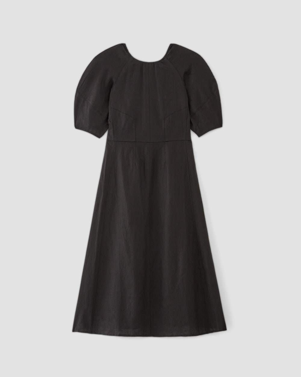 The Linen Short-Sleeve Scoop Midi Dress | Black