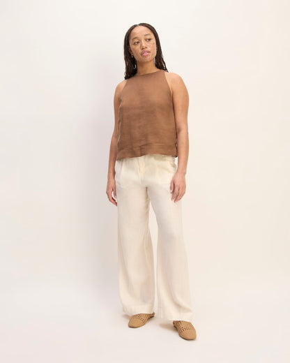 The Linen High-Neck Tank | Carob Brown
