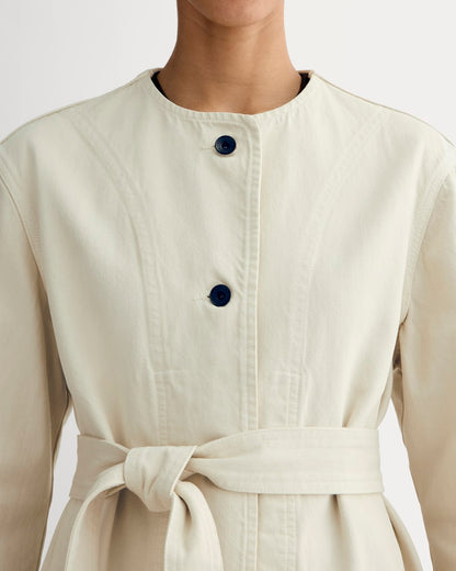 The Long Denim Barrel Jacket | Garment-Dyed Sand