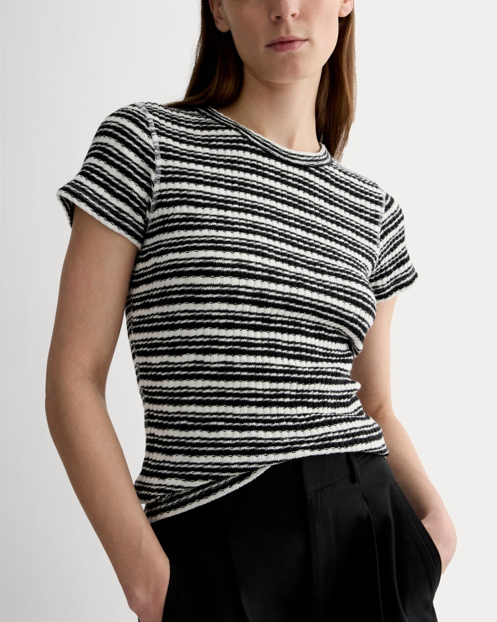 The Cozy Rib Tee | Bone / Black