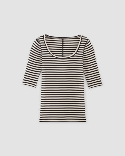 The Luxe Rib Scoop-Neck Tee | Bone / Black
