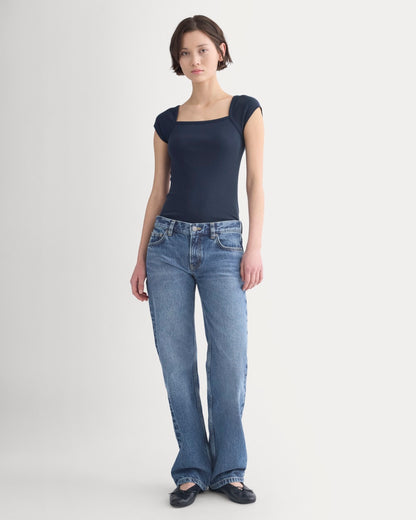 RetroSoft Cotton Square-Neck Tee | Navy