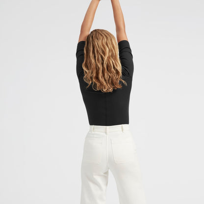 The Luxe Micro-Rib Scoop-Neck Tee | Black
