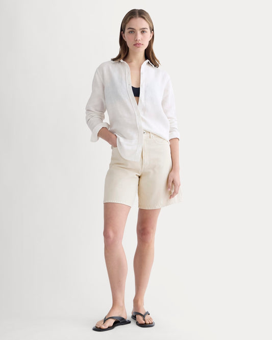 The Long A-Line Denim Short | Garment-Dyed White / Cream