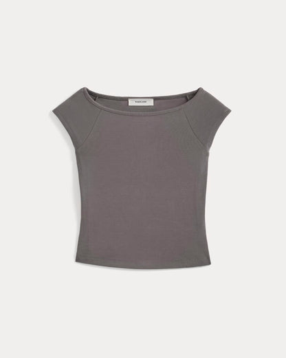 Boatneck Cap-Sleeve Top in Butterknit | Charcoal Grey