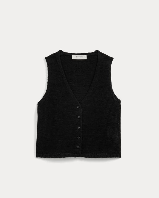Button-Front Tank in Tape Yarn | Black