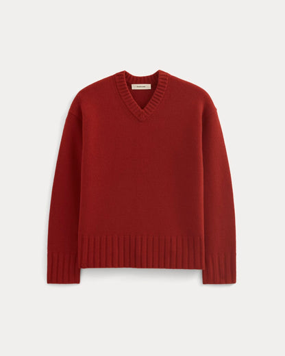 V-Neck Sweater in Extrafine Luxe Merino | Berry Red