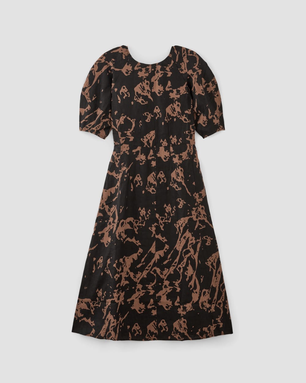 The Linen Short-Sleeve Scoop Midi Dress | Carob Brown Abstract