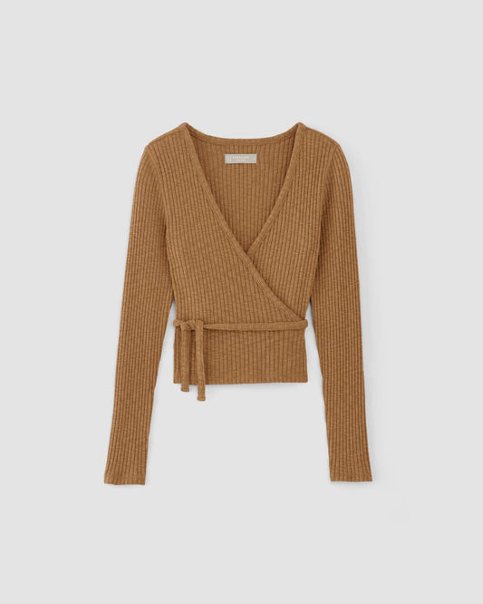 The Cozy Rib Wrap Top | Cappuccino