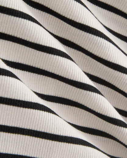 The Luxe Rib Scoop-Neck Tee | Bone / Black