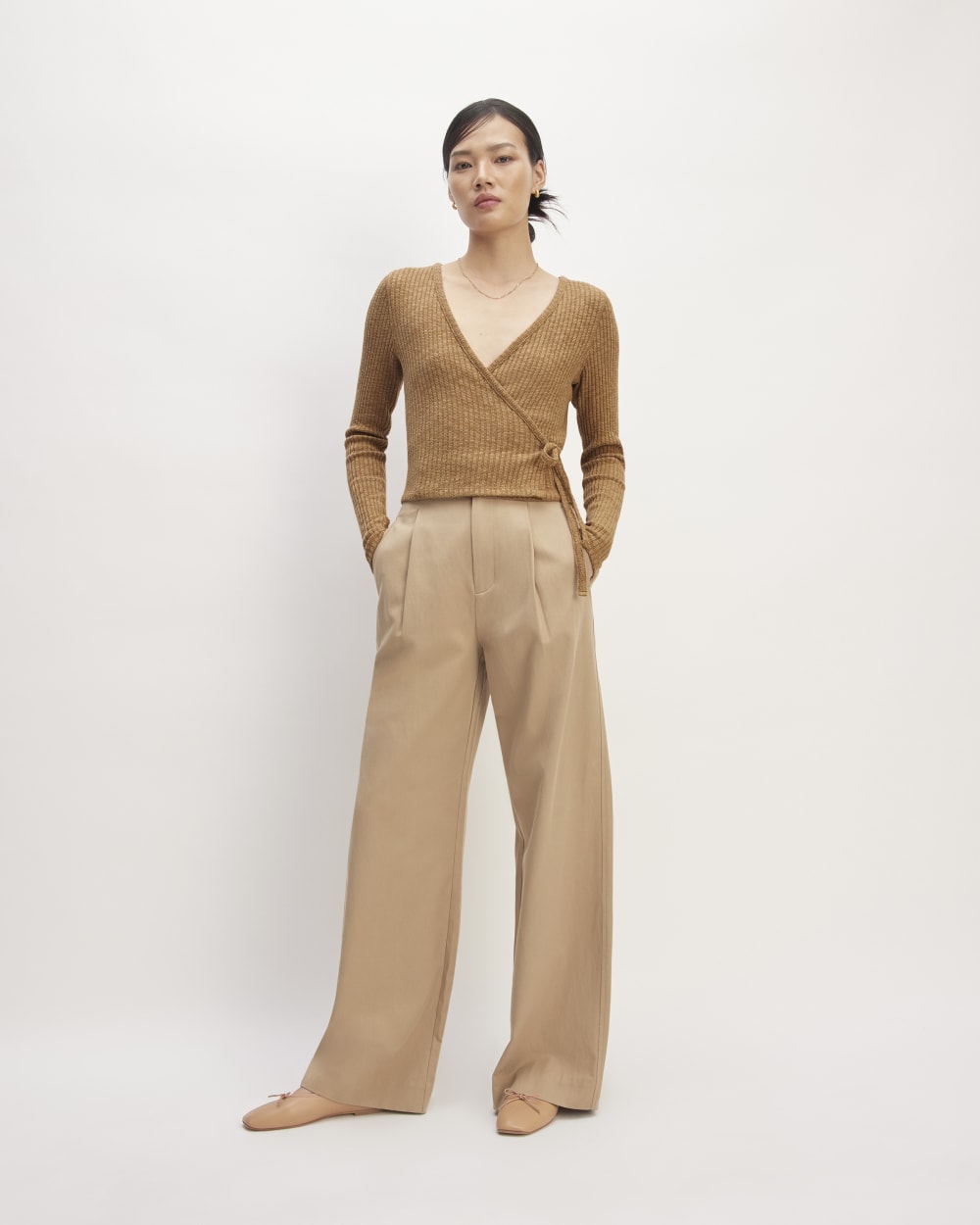 The Cozy Rib Wrap Top | Cappuccino