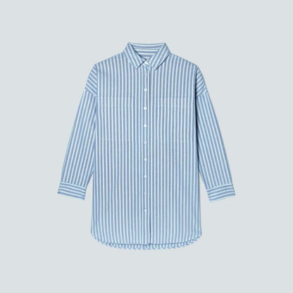 The Way Long Oxford Shirt | Lapis Blue / Bright Jade / Optic White