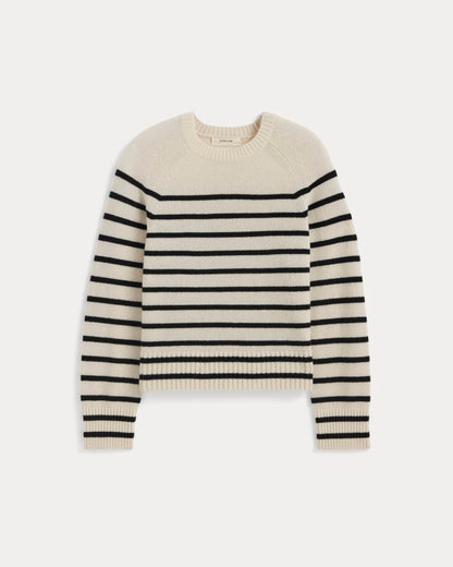 The Boxy Crew in Cashmere | Bone / Black