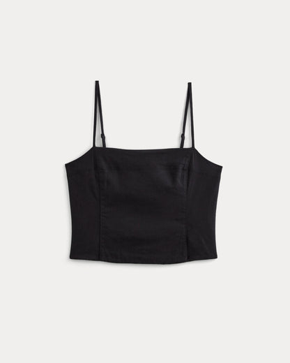 The Seamed Top in Stretch Linen | Black