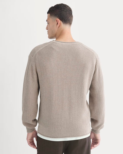 Waffle Rollneck Crew in Everyday Cotton | Heathered Oatmeal