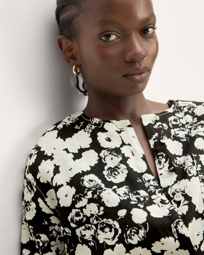 The Popover Shirt in Linen | Black / Bone Floral