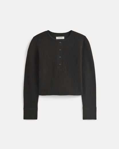 Boxy Henley in Cozy Waffle | Black