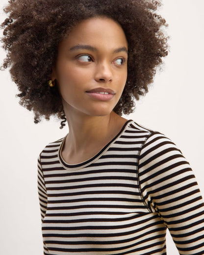The Luxe Rib Long-Sleeve Crew | Bone / Black