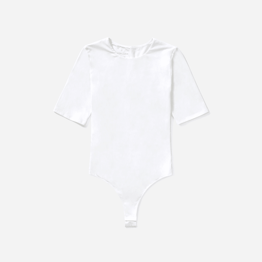The Short-Sleeve Crew Neck Bodysuit | White | Thong