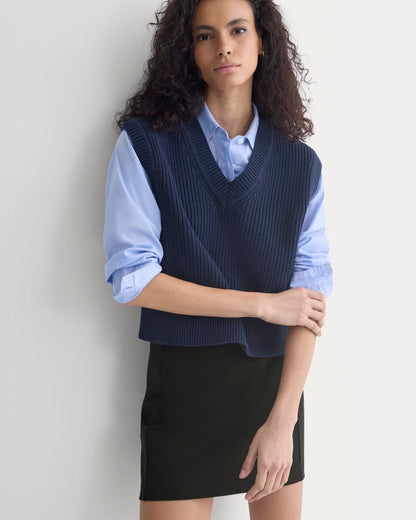 Ribbed V-Neck Vest in Everyday Cotton | Navy