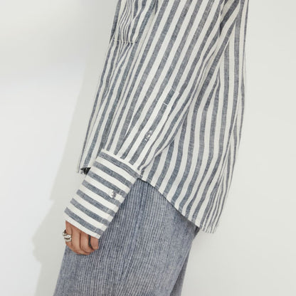 The Linen Popover Shirt | Bone/Navy