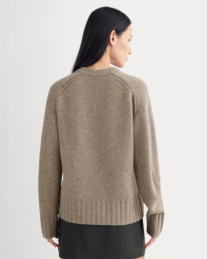 V-Neck Sweater in Extrafine Luxe Merino | Heather Soft Taupe