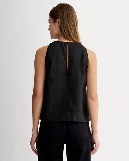 The Linen High-Neck Tank | Black