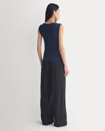 V-Neck Tank in Pointelle | Deep Navy