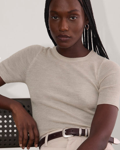 The Sweater Tee in Ultrasoft Merino | Heather Oatmeal